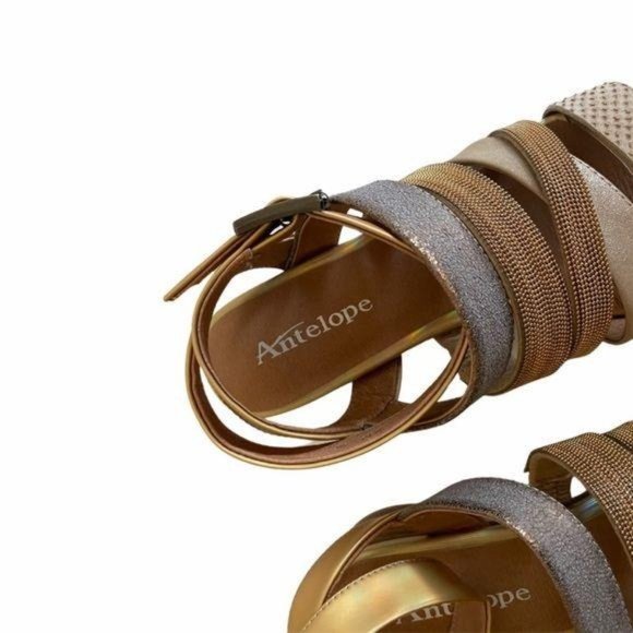 Antelope Multi Strap Taupe Metallic Leather Sandal - Picture 6 of 9